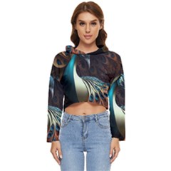 Peacock Bird Feathers Colorful Texture Abstract Women s Lightweight Cropped Hoodie by Pakemis