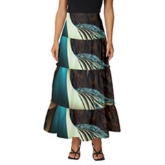 Peacock Bird Feathers Colorful Texture Abstract Tiered Ruffle Maxi Skirt