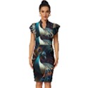 Peacock Bird Feathers Colorful Texture Abstract Vintage Frill Sleeve V-Neck Bodycon Dress View1