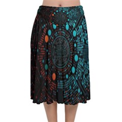 Big Data Abstract Abstract Background Velvet Flared Midi Skirt by Pakemis