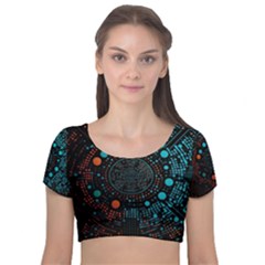 Big Data Abstract Abstract Background Velvet Short Sleeve Crop Top  by Pakemis