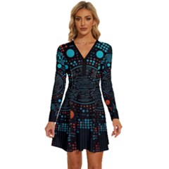 Big Data Abstract Abstract Background Long Sleeve Deep V Mini Dress 