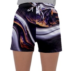 Marble Abstract Water Gold Dark Pink Purple Art Sleepwear Shorts by Pakemis