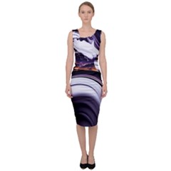 Marble Abstract Water Gold Dark Pink Purple Art Sleeveless Pencil Dress by Pakemis