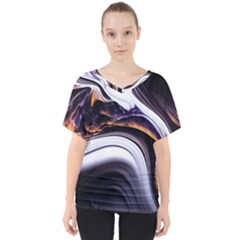 Marble Abstract Water Gold Dark Pink Purple Art V-neck Dolman Drape Top by Pakemis