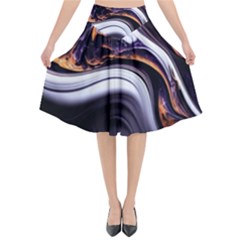 Marble Abstract Water Gold Dark Pink Purple Art Flared Midi Skirt by Pakemis