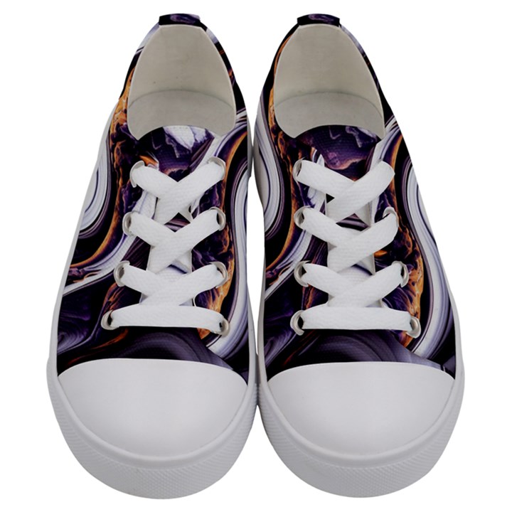 Marble Abstract Water Gold Dark Pink Purple Art Kids  Low Top Canvas Sneakers