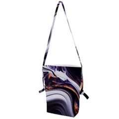 Marble Abstract Water Gold Dark Pink Purple Art Folding Shoulder Bag by Pakemis