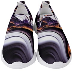 Marble Abstract Water Gold Dark Pink Purple Art Kids  Slip On Sneakers by Pakemis