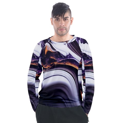 Marble Abstract Water Gold Dark Pink Purple Art Men s Long Sleeve Raglan Tee by Pakemis