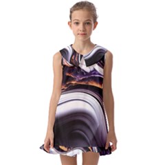 Marble Abstract Water Gold Dark Pink Purple Art Kids  Pilgrim Collar Ruffle Hem Dress by Pakemis