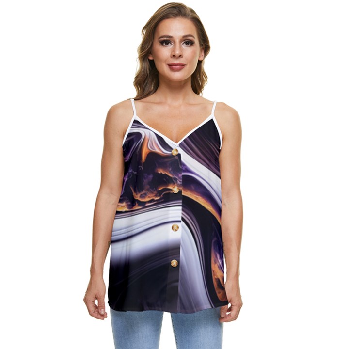 Marble Abstract Water Gold Dark Pink Purple Art Casual Spaghetti Strap Chiffon Top