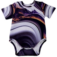 Marble Abstract Water Gold Dark Pink Purple Art Baby Short Sleeve Bodysuit by Pakemis