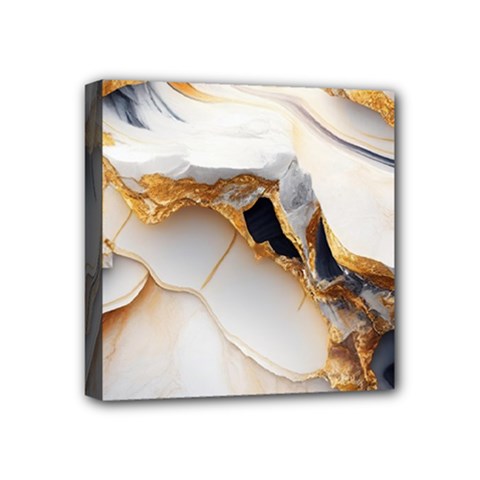 Marble Stone Abstract Gold White Color Colorful Mini Canvas 4  X 4  (stretched) by Pakemis