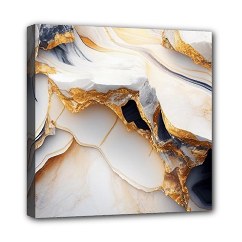 Marble Stone Abstract Gold White Color Colorful Mini Canvas 8  X 8  (stretched) by Pakemis