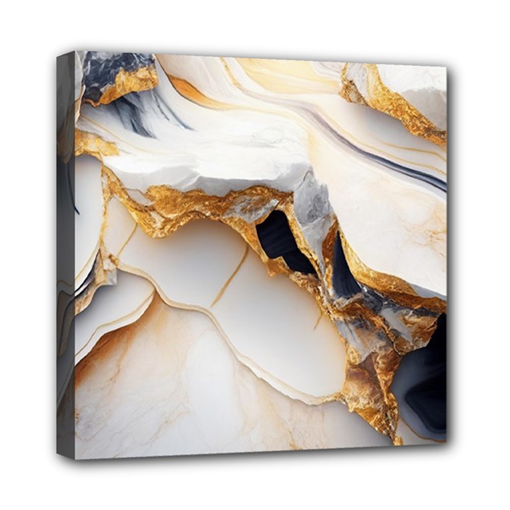 Marble Stone Abstract Gold White Color Colorful Mini Canvas 8  x 8  (Stretched)