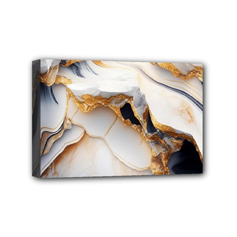 Marble Stone Abstract Gold White Color Colorful Mini Canvas 6  X 4  (stretched) by Pakemis