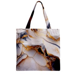 Marble Stone Abstract Gold White Color Colorful Zipper Grocery Tote Bag by Pakemis