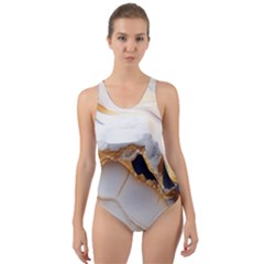 Marble Stone Abstract Gold White Color Colorful Cut-out Back One Piece Swimsuit by Pakemis