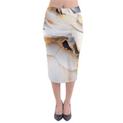 Marble Stone Abstract Gold White Color Colorful Midi Pencil Skirt by Pakemis