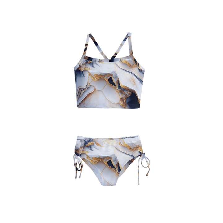 Marble Stone Abstract Gold White Color Colorful Girls  Tankini Swimsuit