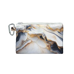 Marble Stone Abstract Gold White Color Colorful Canvas Cosmetic Bag (small) by Pakemis