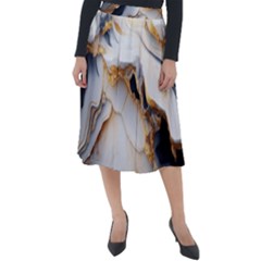 Marble Stone Abstract Gold White Color Colorful Classic Velour Midi Skirt  by Pakemis