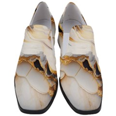 Marble Stone Abstract Gold White Color Colorful Women Slip On Heel Loafers by Pakemis