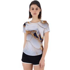 Marble Stone Abstract Gold White Color Colorful Back Cut Out Sport Tee by Pakemis