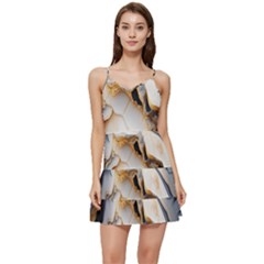 Marble Stone Abstract Gold White Color Colorful Short Frill Dress by Pakemis