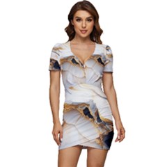 Marble Stone Abstract Gold White Color Colorful Low Cut Cap Sleeve Mini Dress