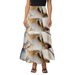 Marble Stone Abstract Gold White Color Colorful Tiered Ruffle Maxi Skirt