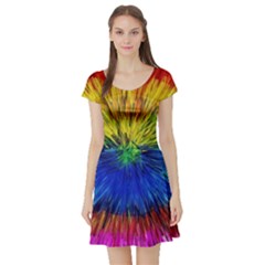 Colour Background Structure Lines Explosion Pop Short Sleeve Skater Dress by Pakemis