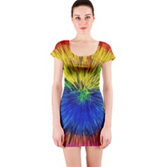 Colour Background Structure Lines Explosion Pop Short Sleeve Bodycon Dress by Pakemis