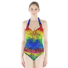 Colour Background Structure Lines Explosion Pop Halter Swimsuit by Pakemis