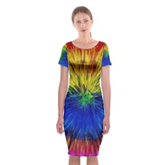 Colour Background Structure Lines Explosion Pop Classic Short Sleeve Midi Dress by Pakemis