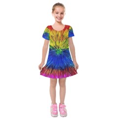 Colour Background Structure Lines Explosion Pop Kids  Short Sleeve Velvet Dress by Pakemis