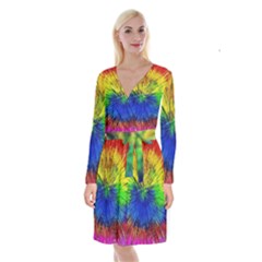 Colour Background Structure Lines Explosion Pop Long Sleeve Velvet Front Wrap Dress by Pakemis