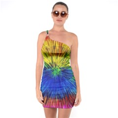 Colour Background Structure Lines Explosion Pop One Soulder Bodycon Dress by Pakemis