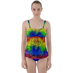 Colour Background Structure Lines Explosion Pop Twist Front Tankini Set by Pakemis