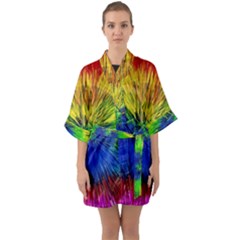 Colour Background Structure Lines Explosion Pop Half Sleeve Satin Kimono  by Pakemis