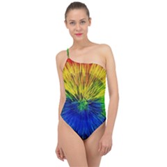 Colour Background Structure Lines Explosion Pop Classic One Shoulder Swimsuit by Pakemis