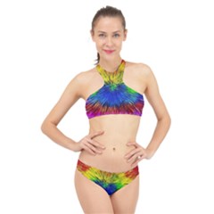 Colour Background Structure Lines Explosion Pop High Neck Bikini Set by Pakemis