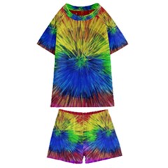 Colour Background Structure Lines Explosion Pop Kids  Swim Tee And Shorts Set by Pakemis