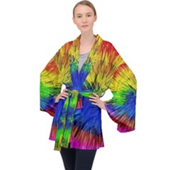 Colour Background Structure Lines Explosion Pop Long Sleeve Velvet Kimono  by Pakemis