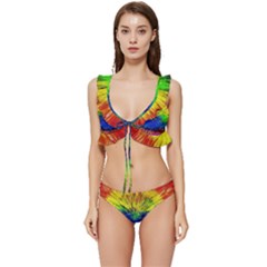 Colour Background Structure Lines Explosion Pop Low Cut Ruffle Edge Bikini Set by Pakemis