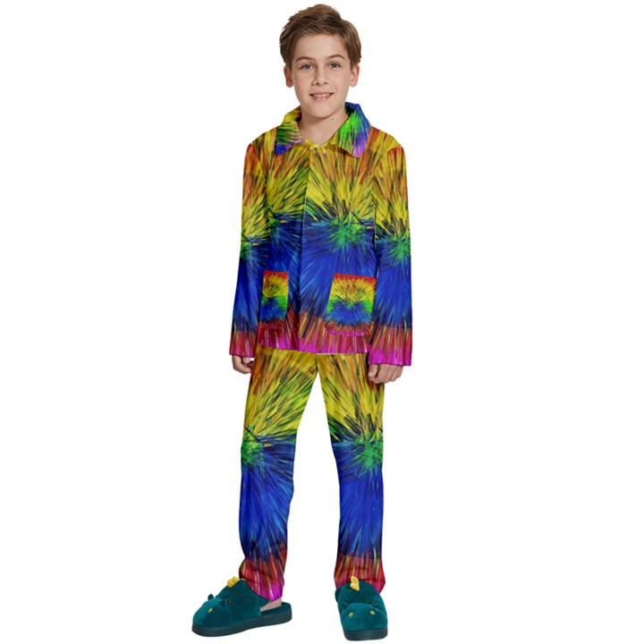 Colour Background Structure Lines Explosion Pop Kids  Long Sleeve Velvet Pajamas Set