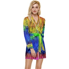 Colour Background Structure Lines Explosion Pop Long Sleeve Satin Robe by Pakemis