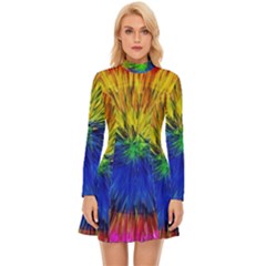 Colour Background Structure Lines Explosion Pop Long Sleeve Velour Longline Dress by Pakemis