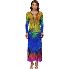 Colour Background Structure Lines Explosion Pop Long Sleeve Velour Longline Maxi Dress by Pakemis